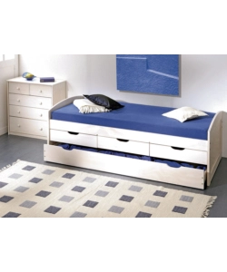Letto singolo con cassetti e secondo letto a scomparsa "ulli" 98x205x63 cm